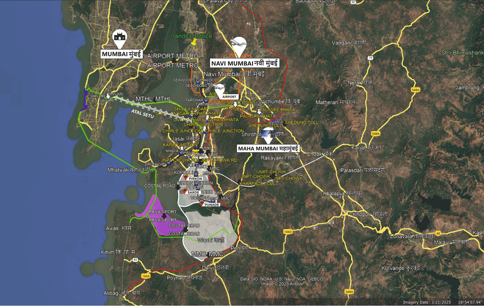 LandCity Properties service area map — Navi Mumbai region